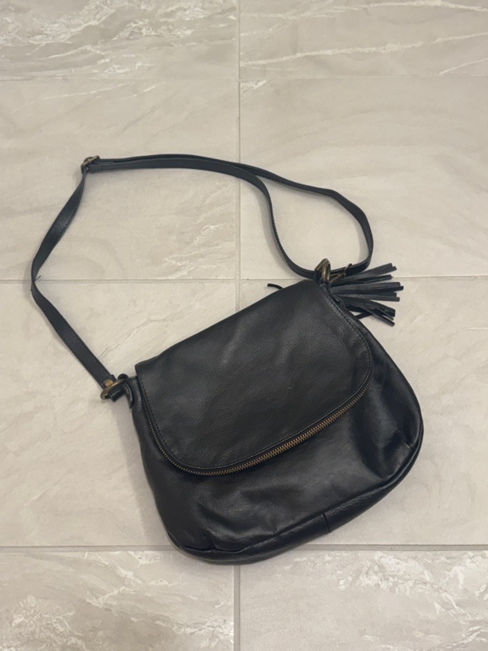 Italian Leather Black Saddle Crossbody Bag Classic Minimalist